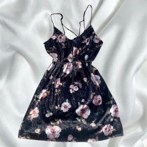 Fairy goth crushed velvet floral mini dress by Ivy + Main
